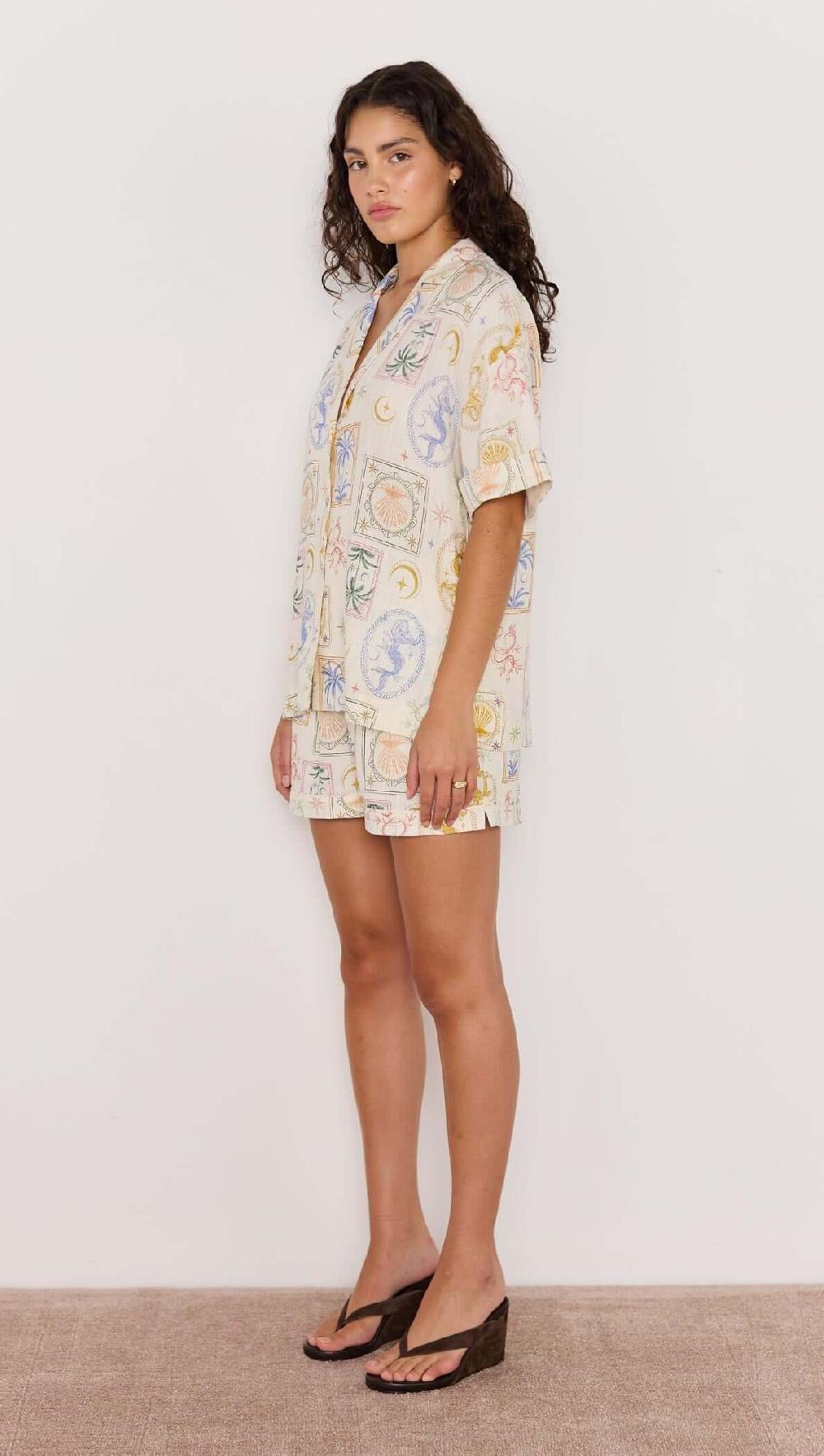Minkpink Printed Linen Blend Loose Resort Shirt