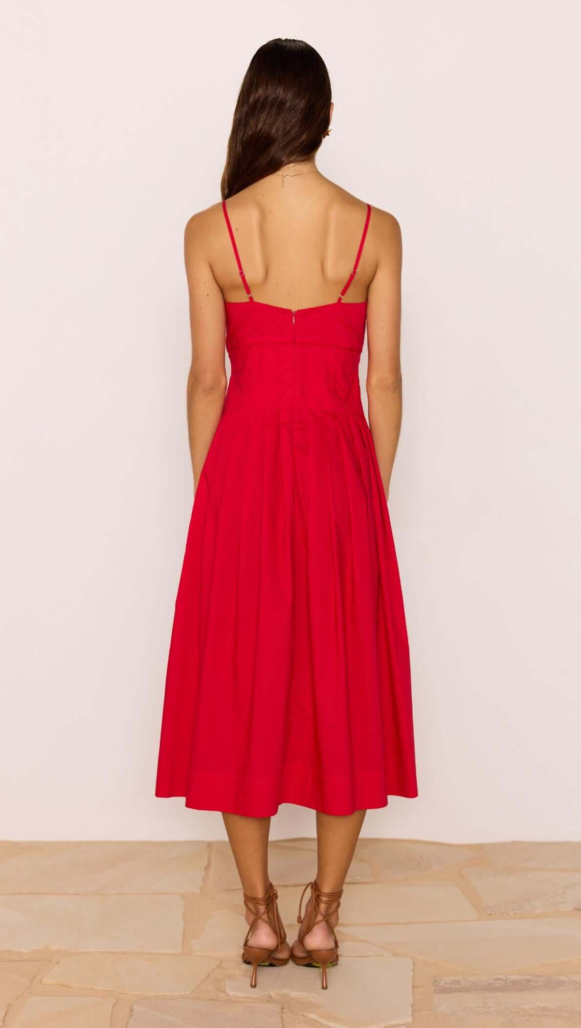 Minkpink Red Cotton Linen Blend V-Neck Midi Dress
