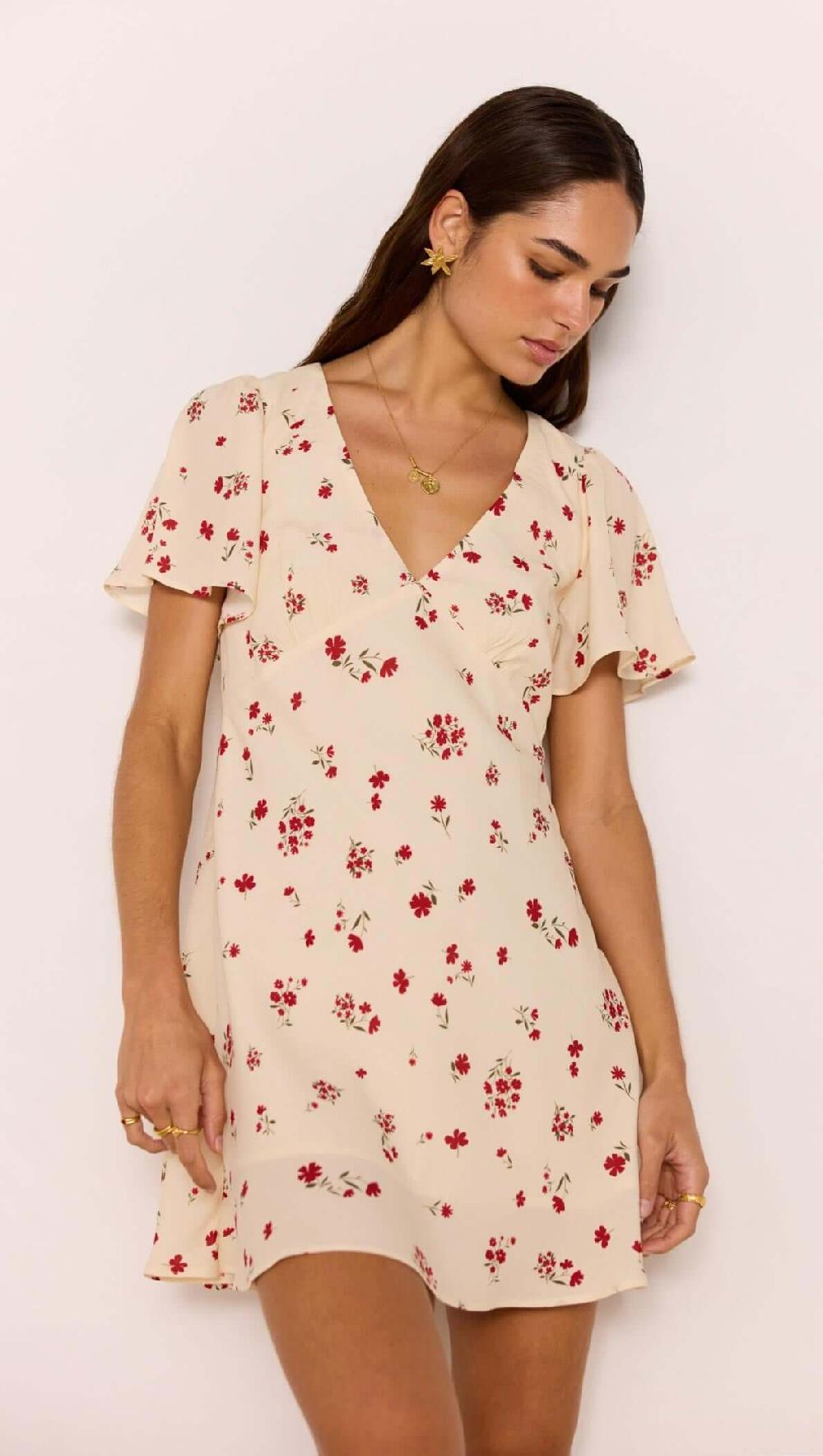 minkpink Red & Cream Floral Mini Dress