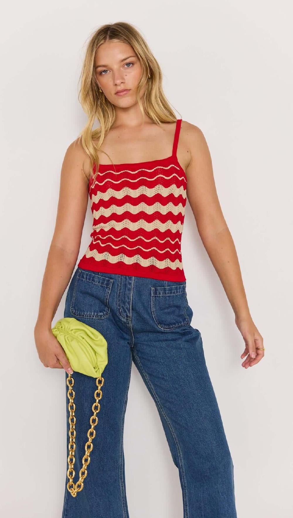 minkpink Red & White Stripe Knit Top