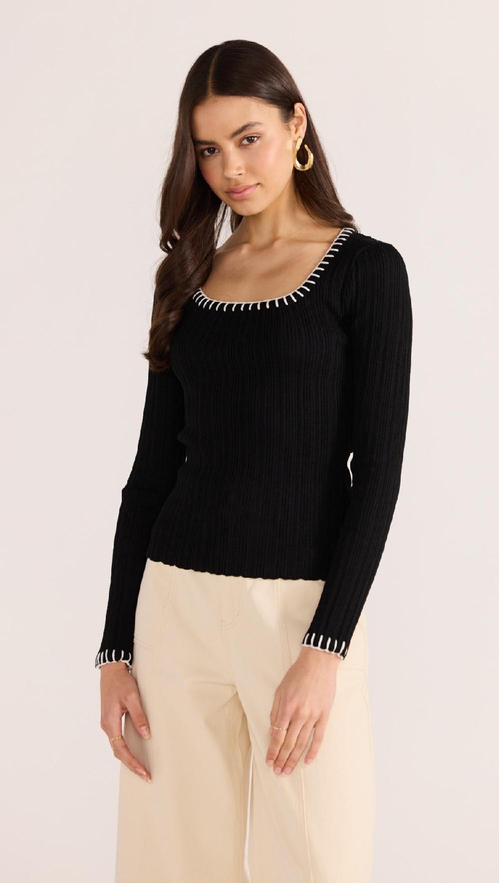 minkpink Sana Blanket Stitch Knit Top