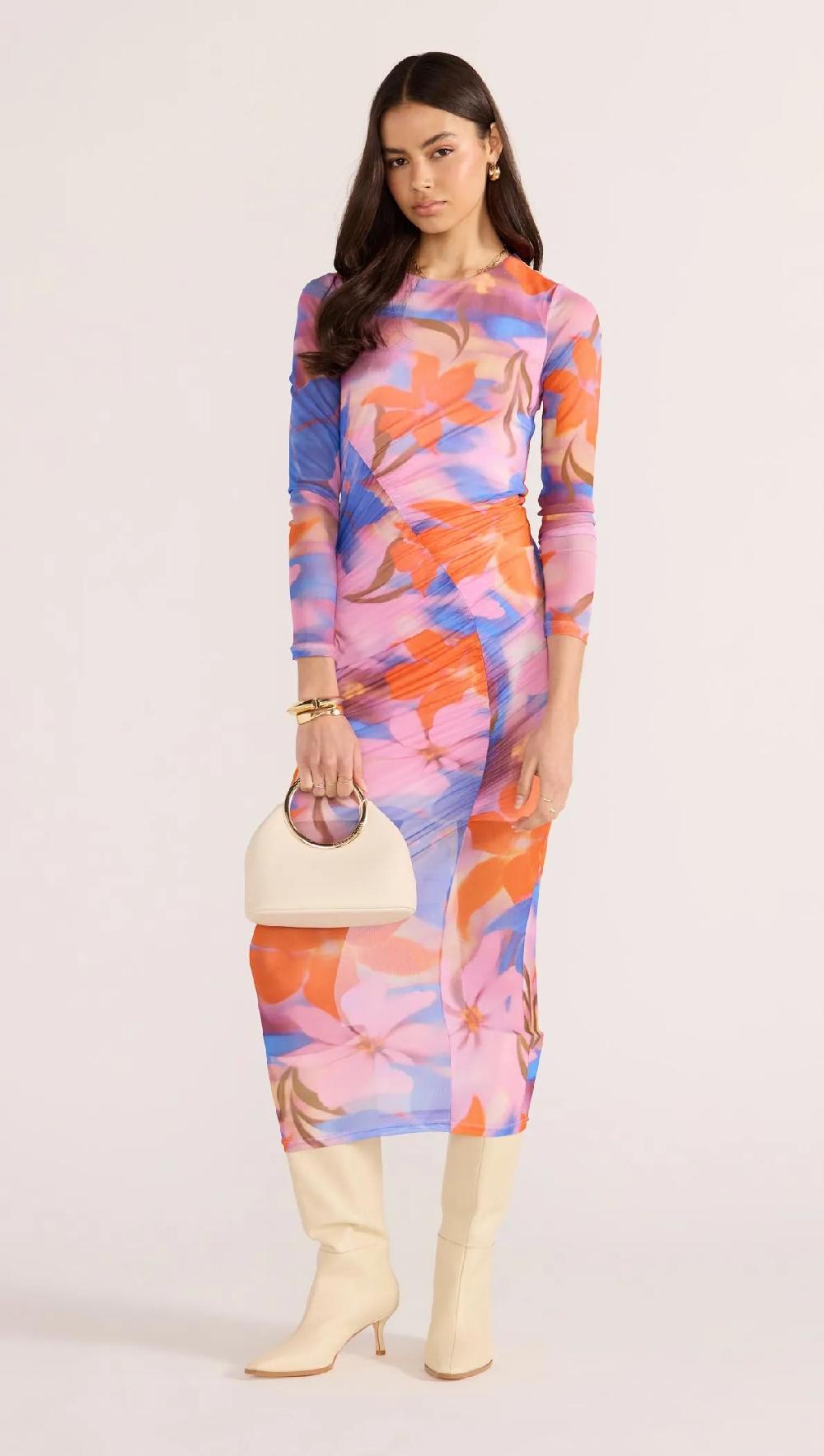 Minkpink Sommer Ruched Mesh Midi Dress