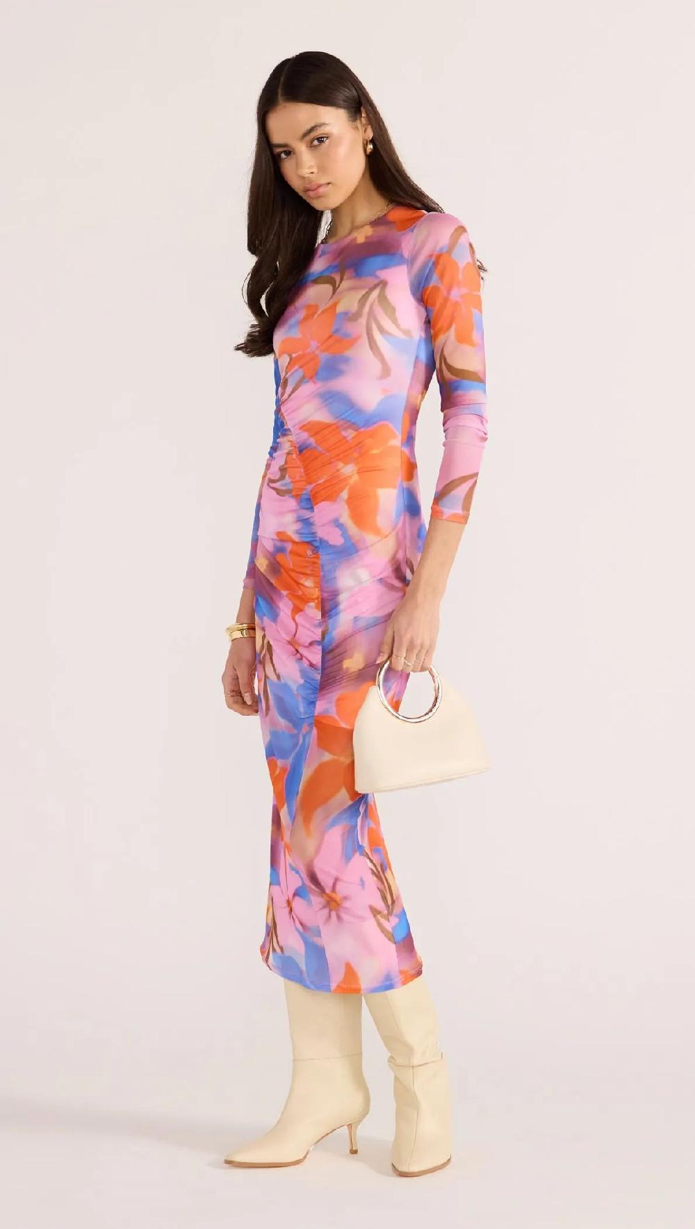 Minkpink Sommer Ruched Mesh Midi Dress