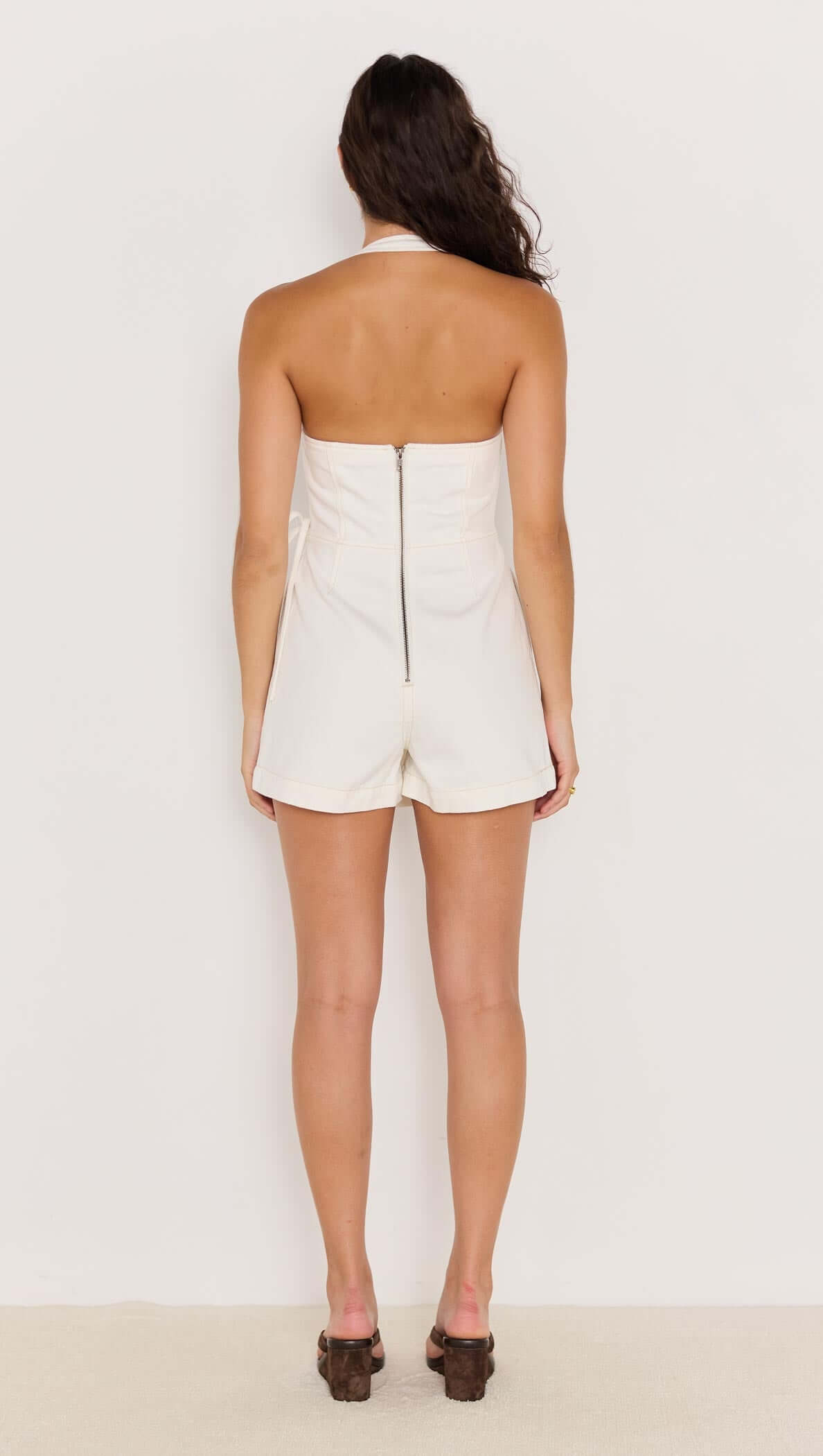Minkpink White Denim Wrap Halter-Neck Playsuit