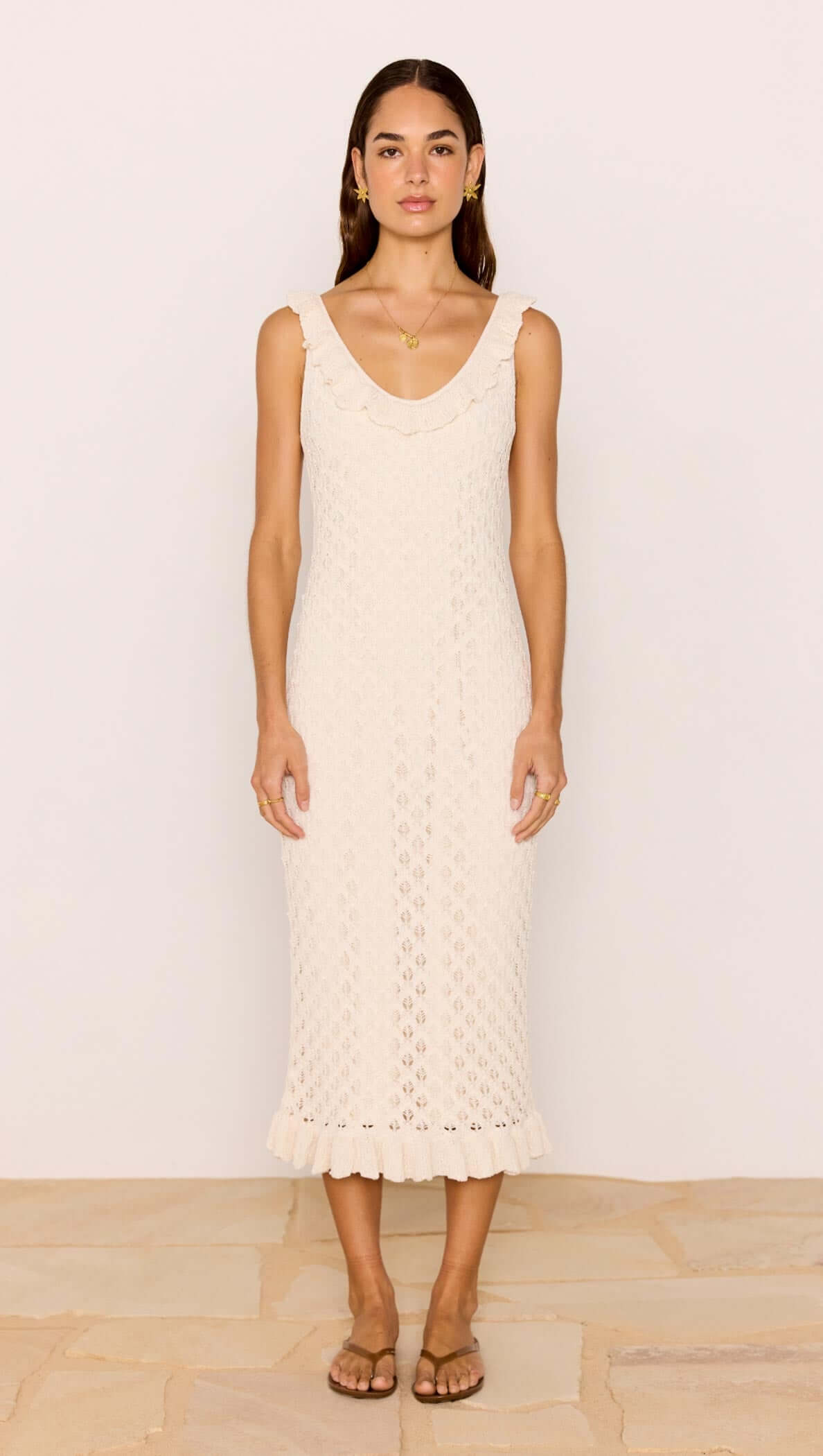 Minkpink White Pointelle Knit Midi Dress