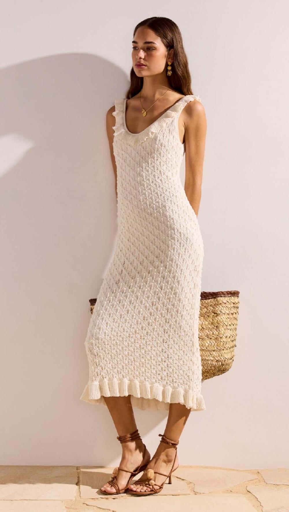 minkpink White Pointelle Knit Midi Dress
