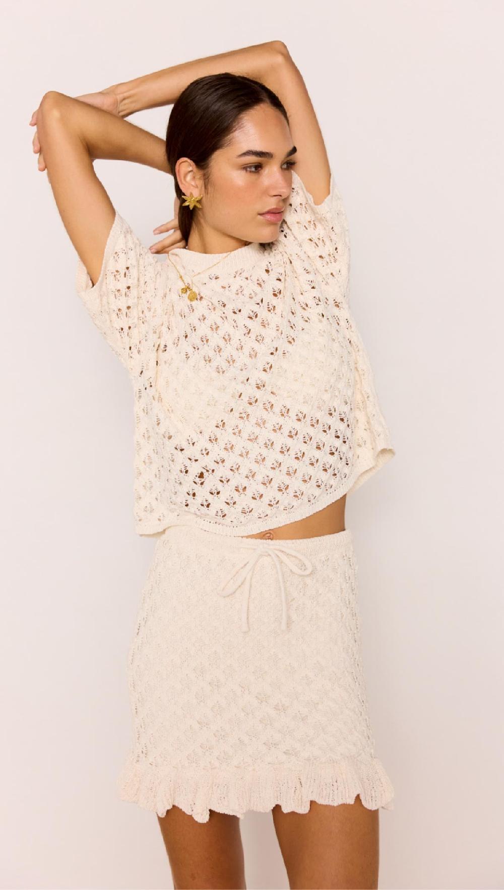 minkpink White Pointelle Knit Mini Skirt