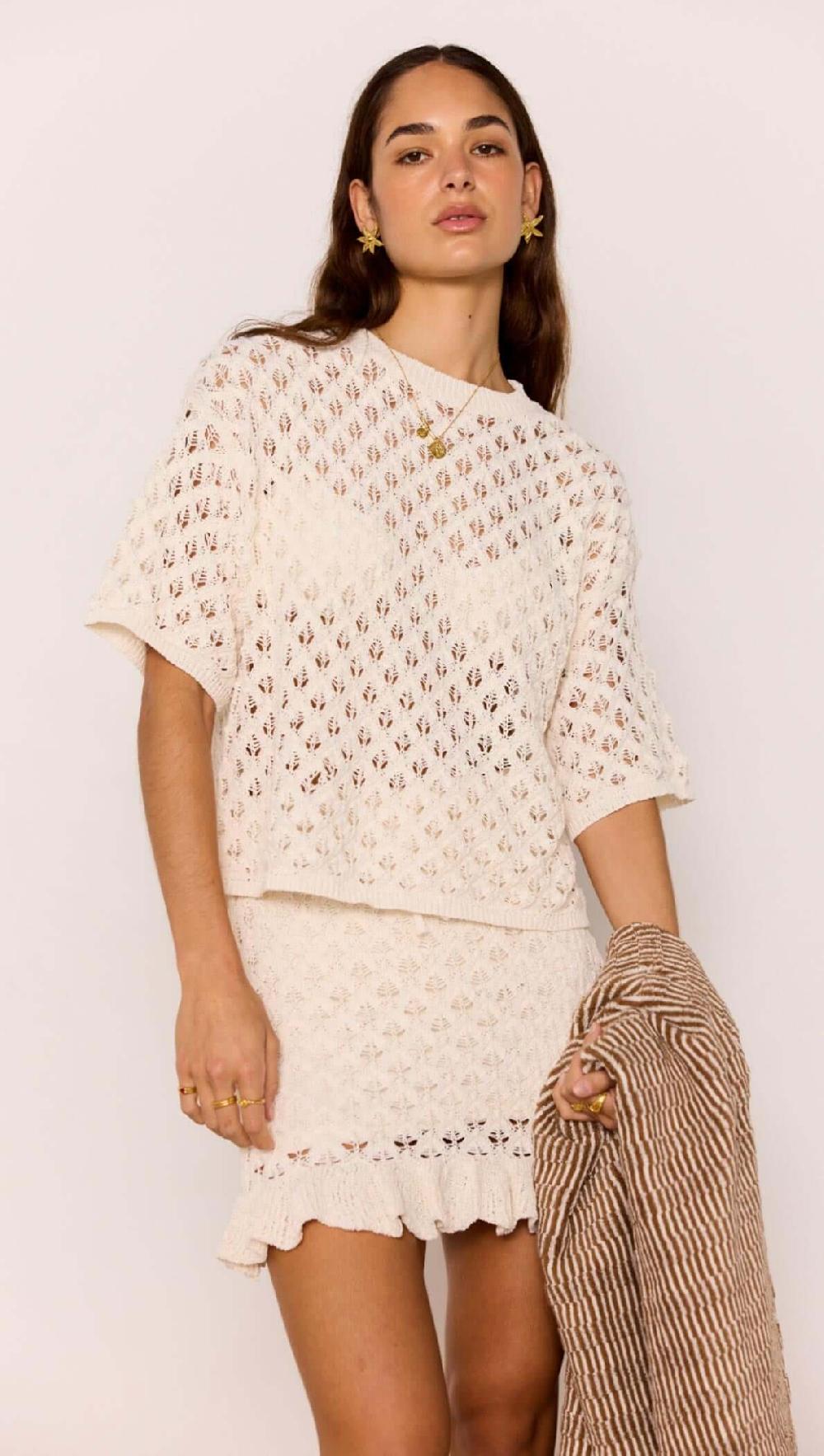 minkpink White Pointelle Knit Resort Top