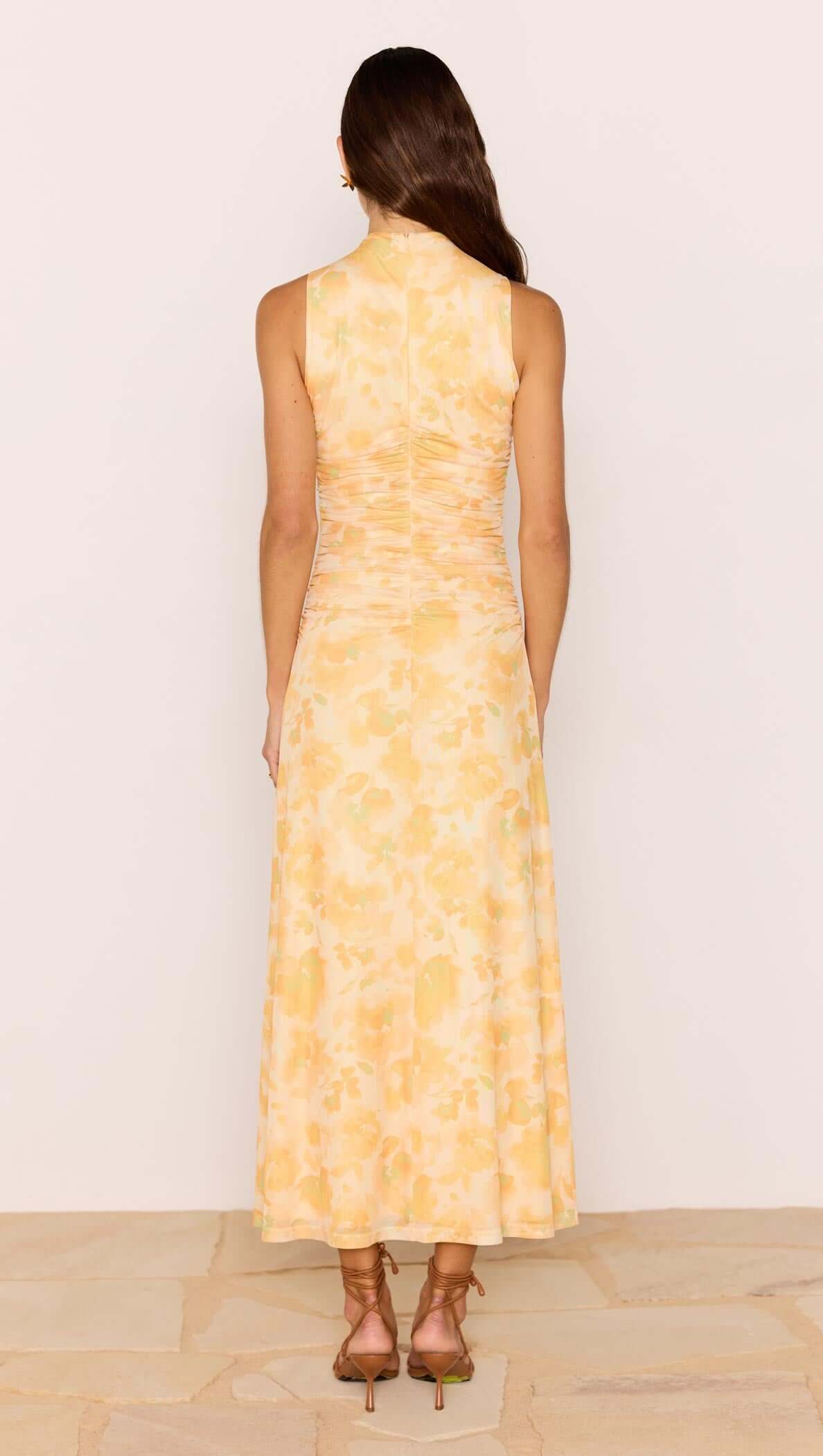Minkpink Yellow Floral Mesh Midi Dress