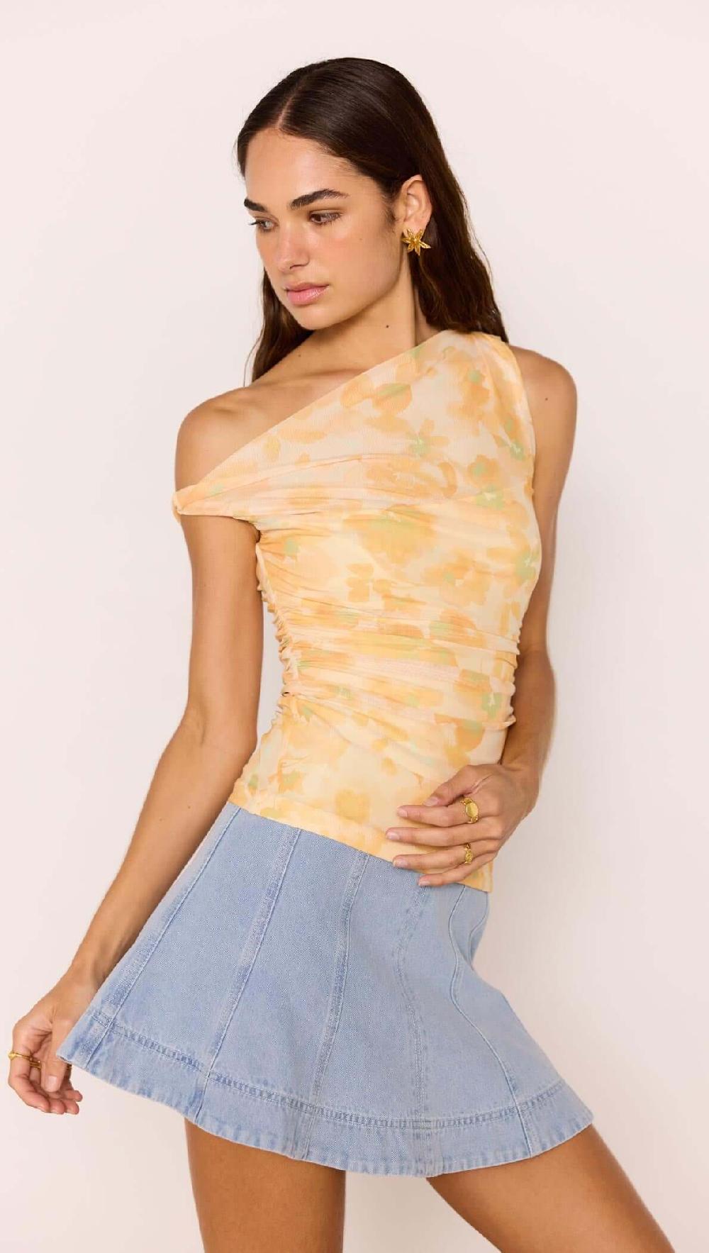 minkpink Yellow Floral Mesh Top