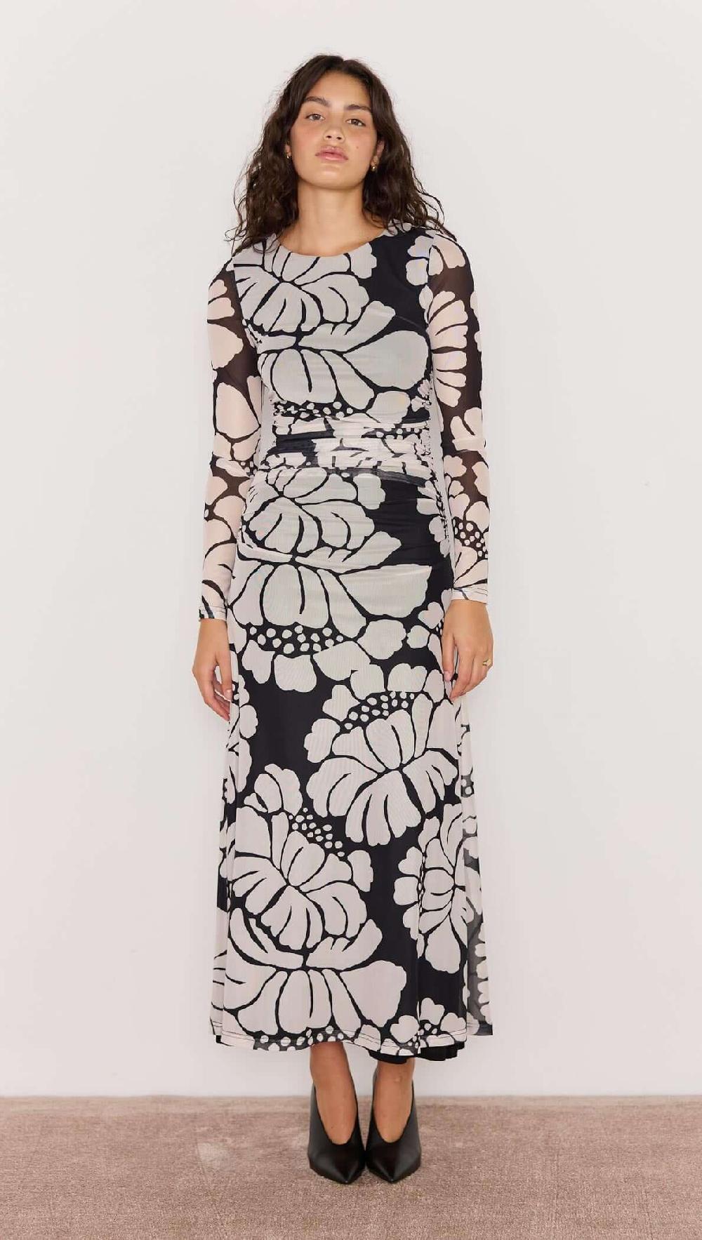 Minkpink Persephone Mesh Maxi Dress - Black & White Floral