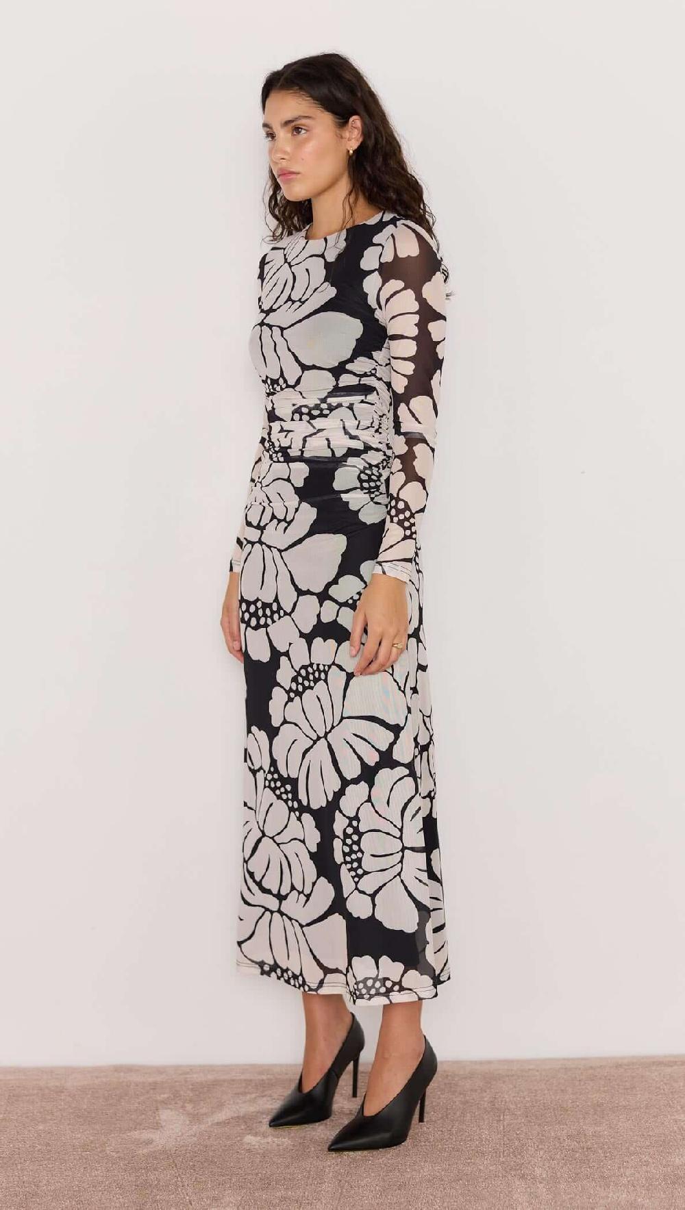 Minkpink Persephone Mesh Maxi Dress - Black & White Floral