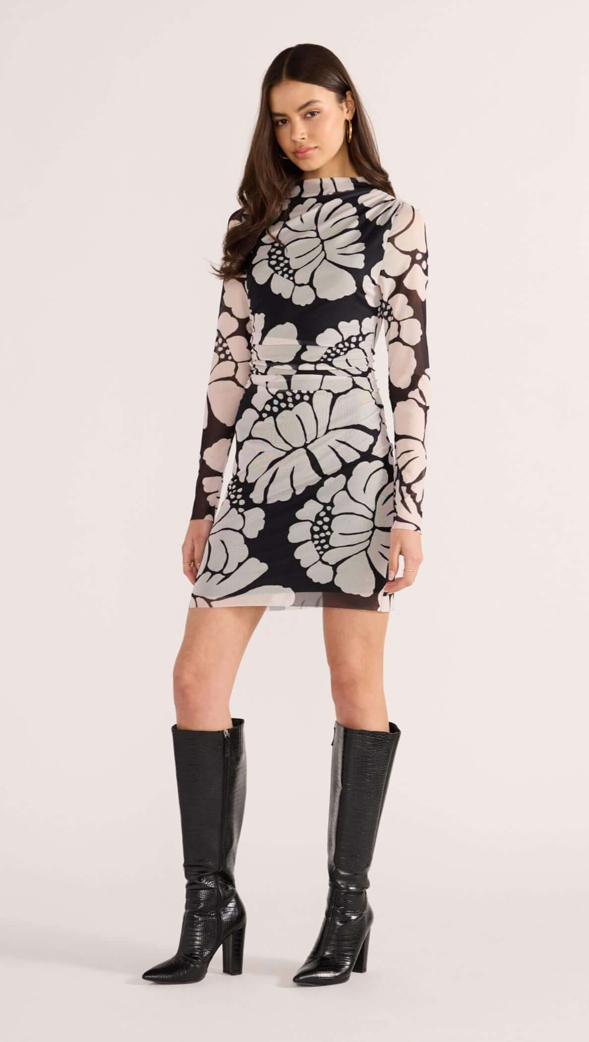 Minkpink Persephone Mesh Mini Dress - Black & White Floral