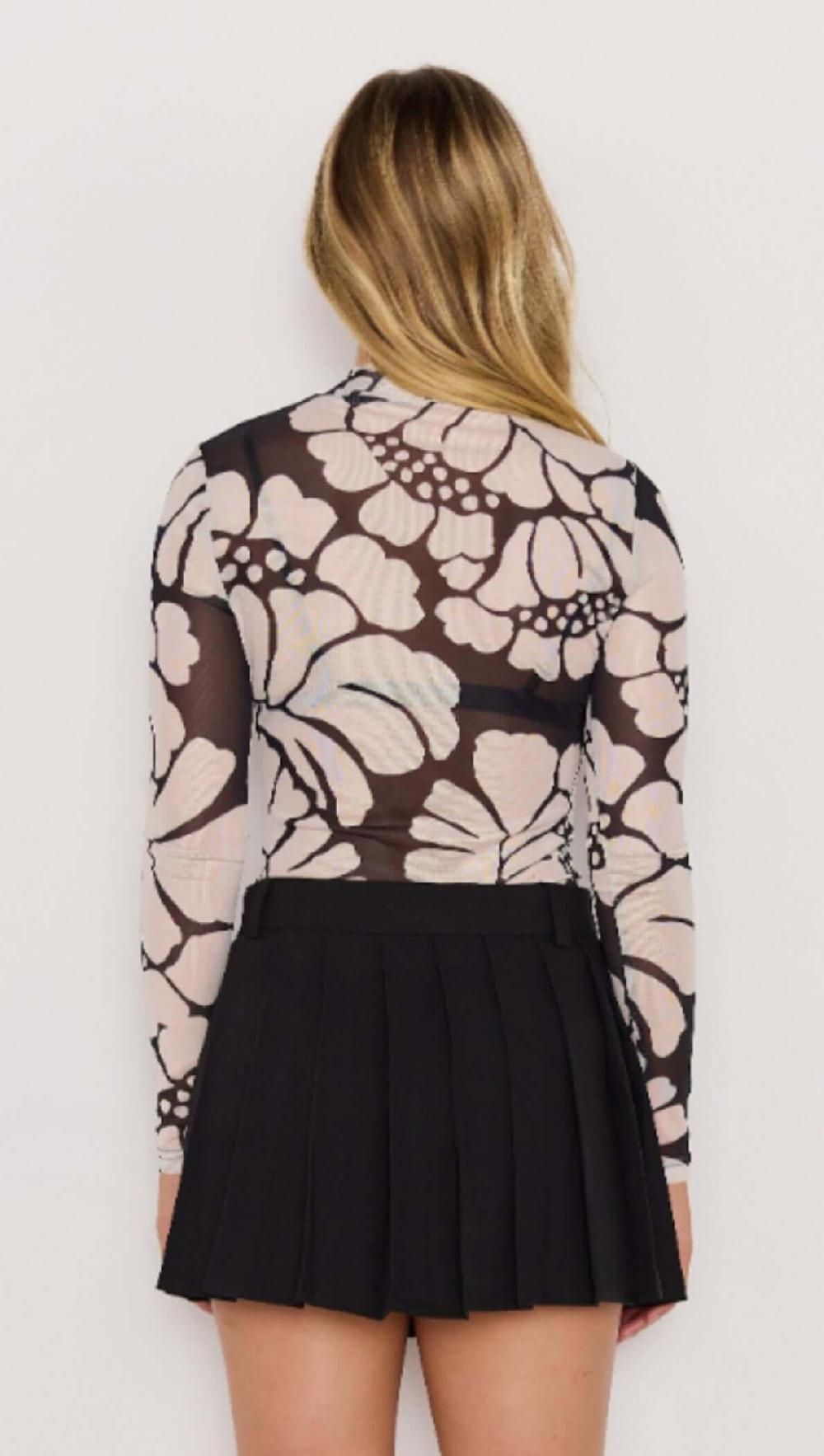 Minkpink Persephone Mesh Skivvy Top - Black & White Floral