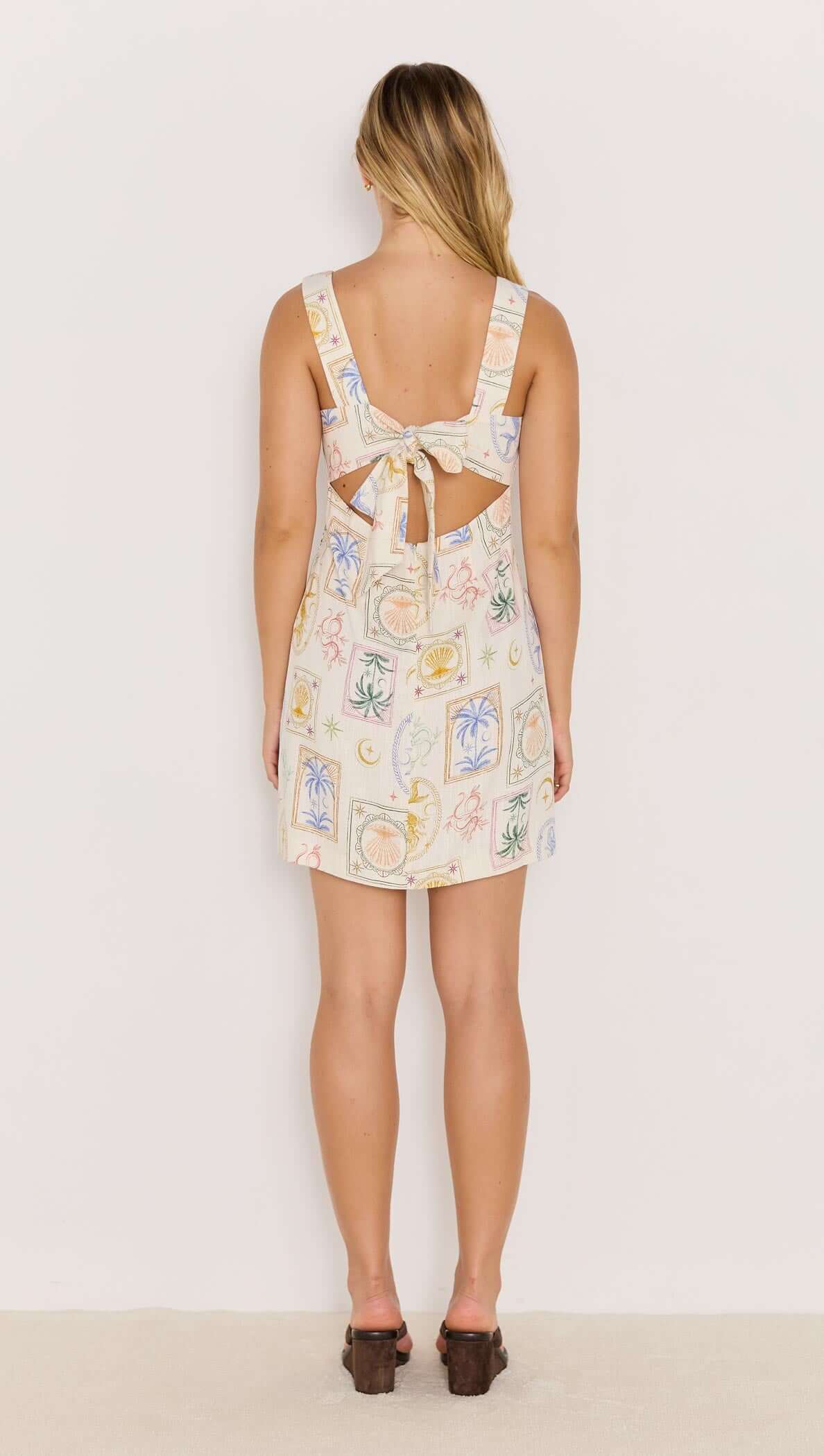 Minkpink Printed Tie-back Square Neckline Mini Dress