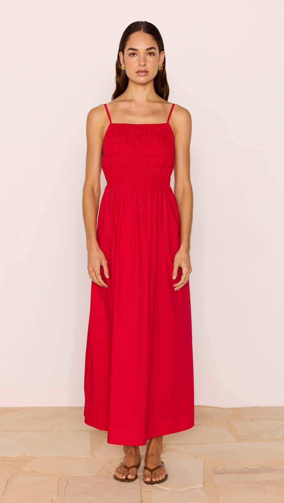 Minkpink Red Cotton Linen Blend Tie-Back Maxi Dress
