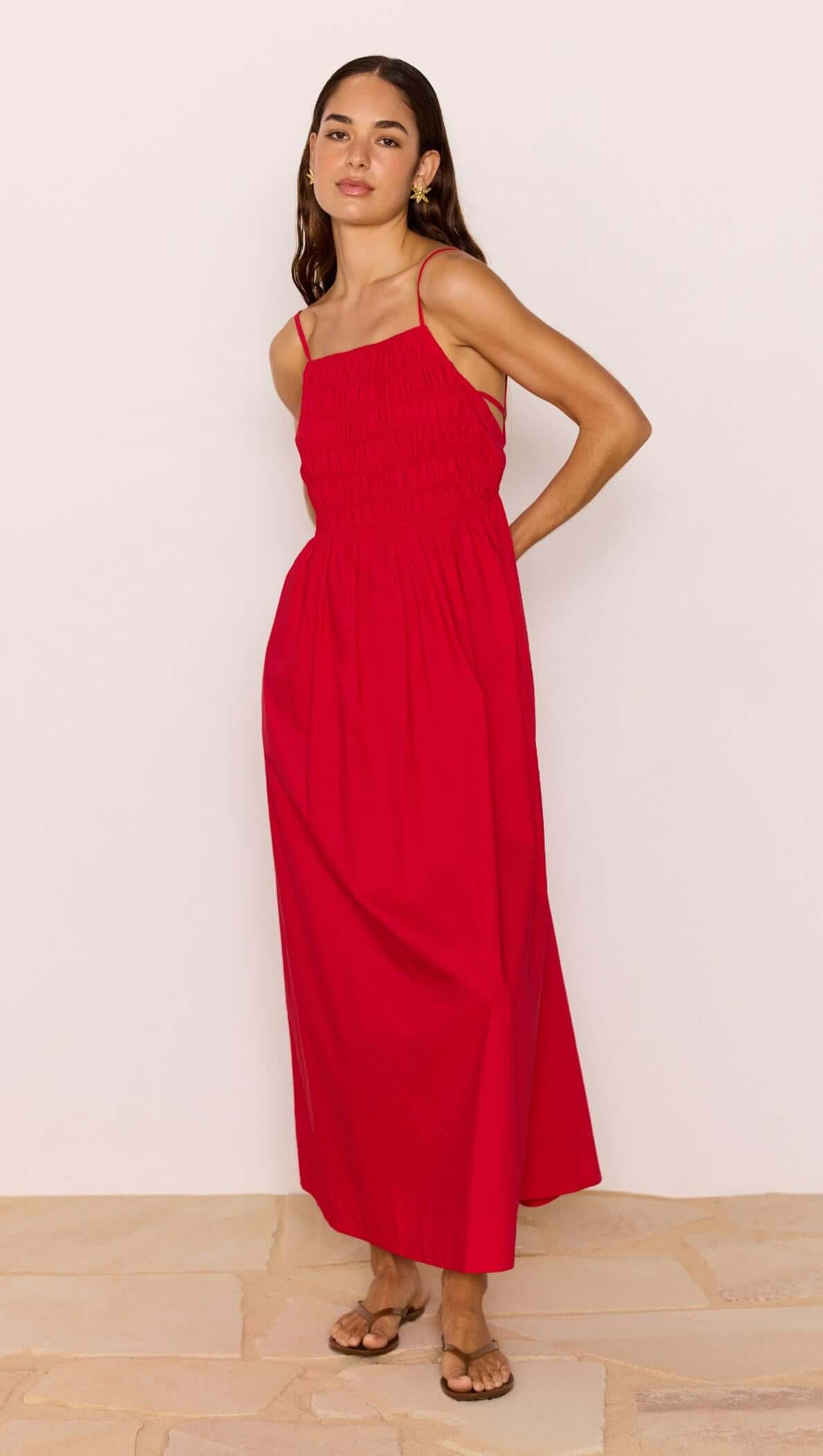minkpink Red Cotton Linen Blend Tie-Back Maxi Dress