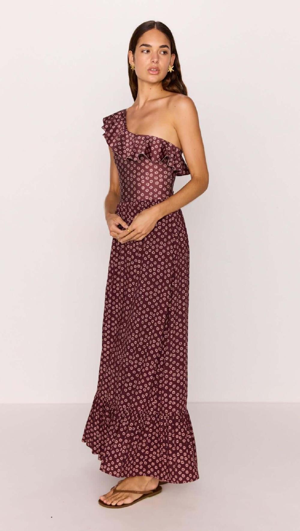 Minkpink Ruffle Hem Maxi Skirt In Burgundy Floral Print