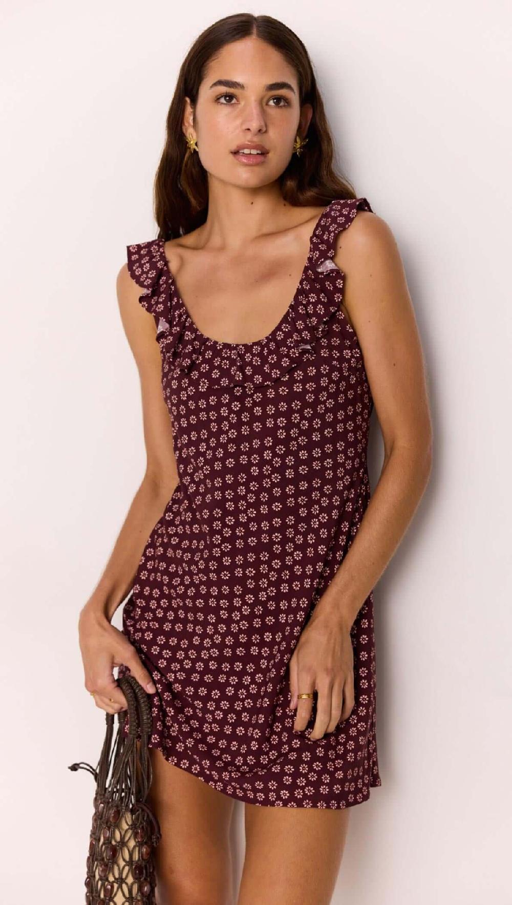 Minkpink Ruffle Strap Low-Back Mini Dress In Burgundy Floral Print