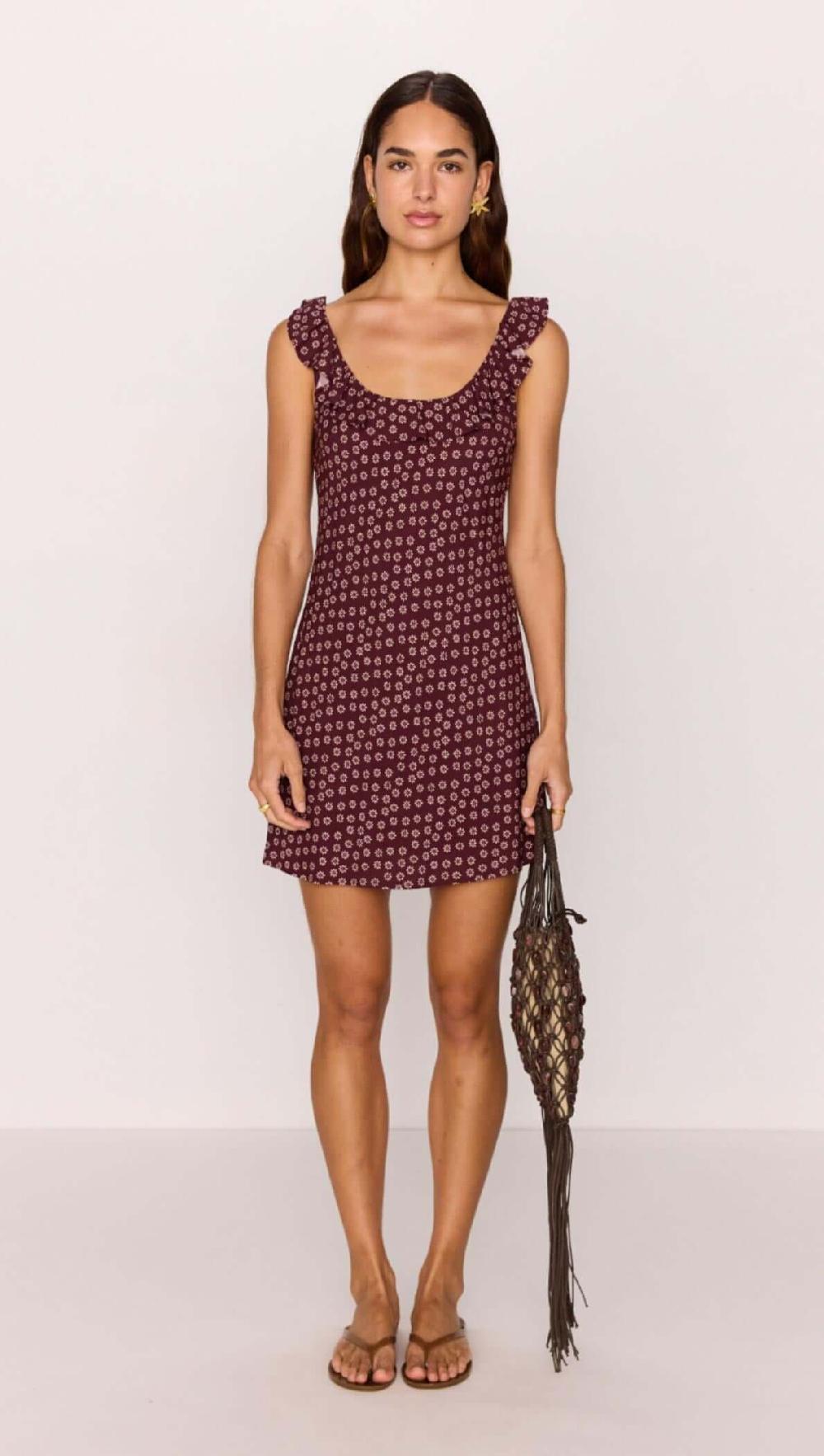 Minkpink Ruffle Strap Low-Back Mini Dress In Burgundy Floral Print