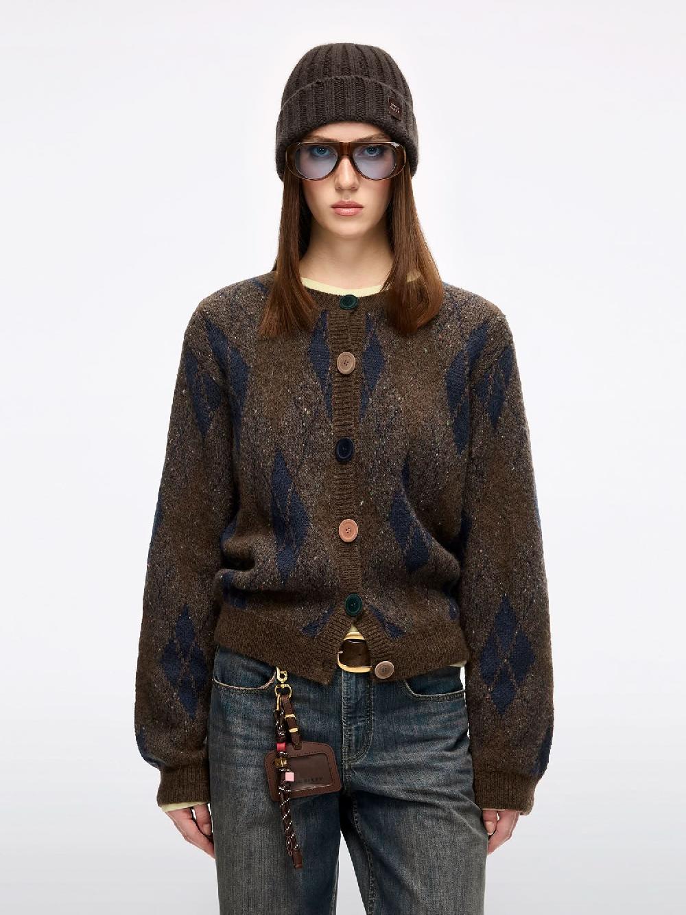 miss sixty ALPACA-BLEND KNIT CARDIGAN FUSCOUS BROWN