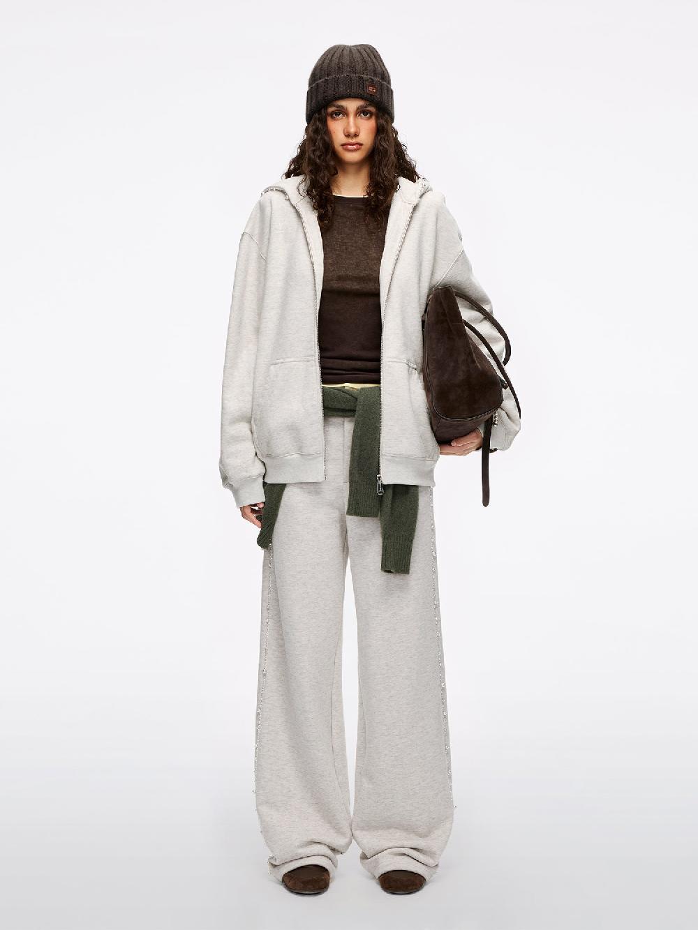 Miss Sixty BEADED STRAIGHT-LEG PANTS LIGHT HEATHER GREY