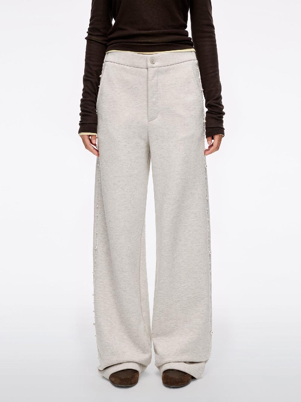 miss sixty BEADED STRAIGHT-LEG PANTS LIGHT HEATHER GREY