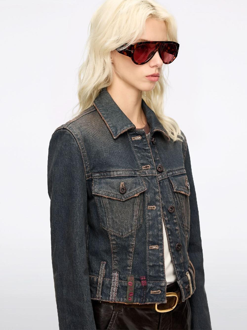 Miss Sixty BELT LOOP DENIM JACKET CLAY BRICK RED RETRO BLUE