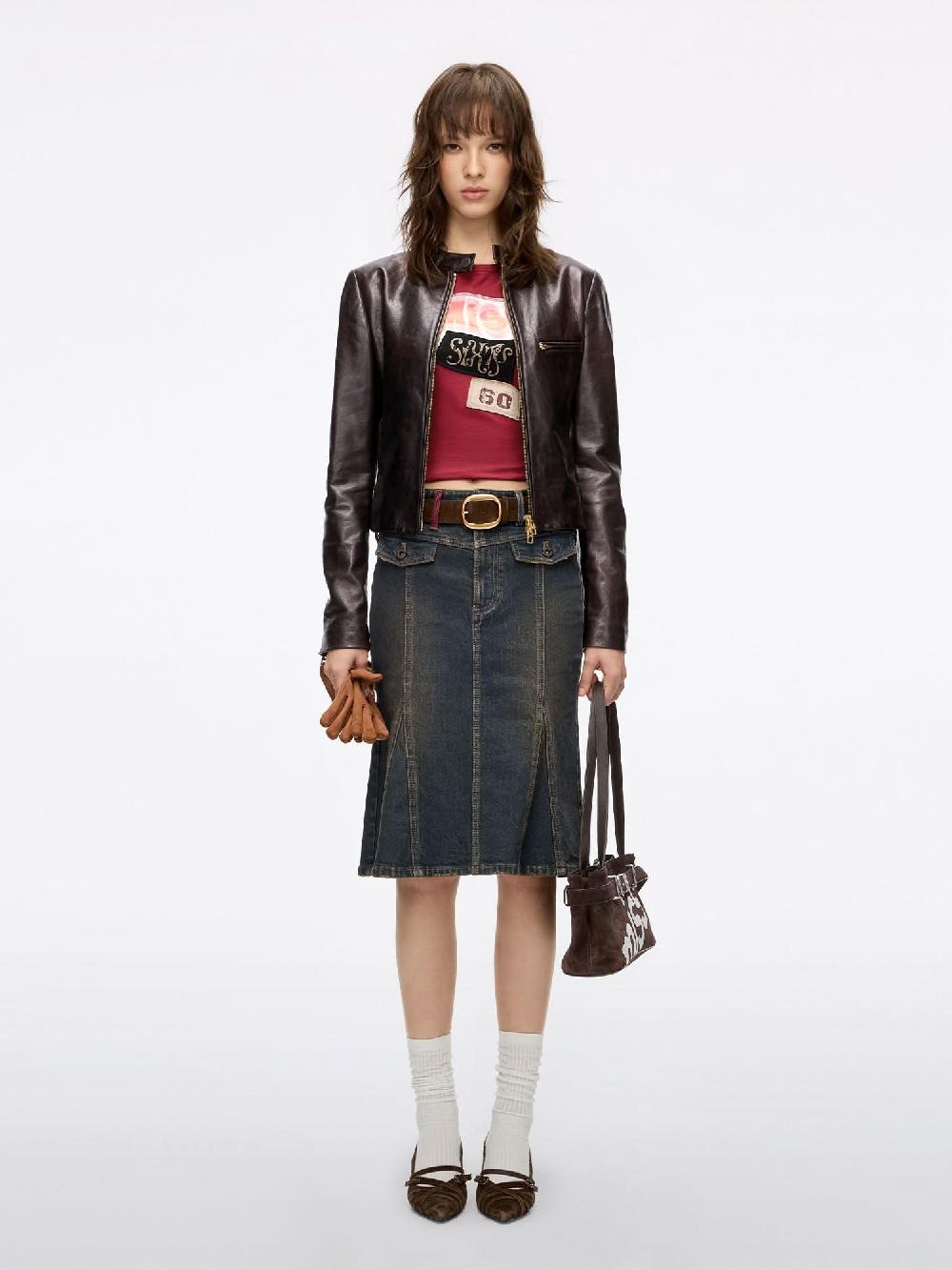 Miss Sixty BELT LOOP MERMAID DENIM SKIRT CLAY BRICK RED RETRO BLUE