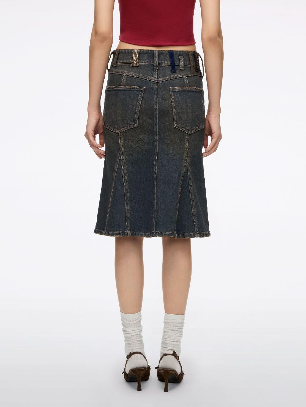 Miss Sixty BELT LOOP MERMAID DENIM SKIRT CLAY BRICK RED RETRO BLUE