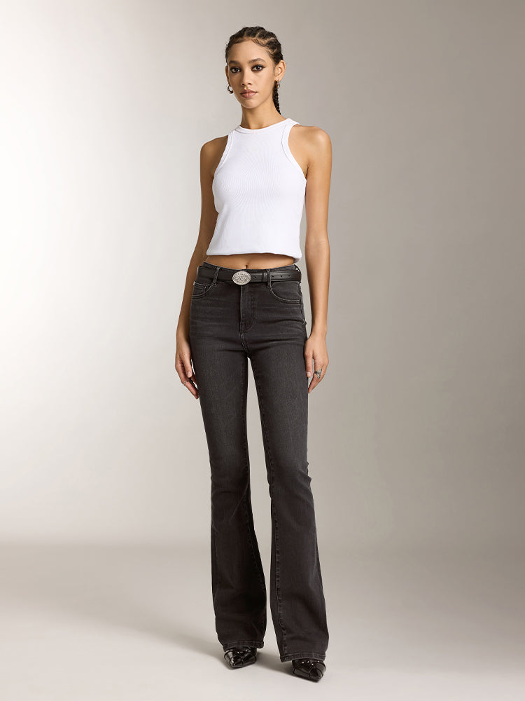 Miss Sixty BLACK AND GREY WASHED FLARED JEANS BLACK FOG