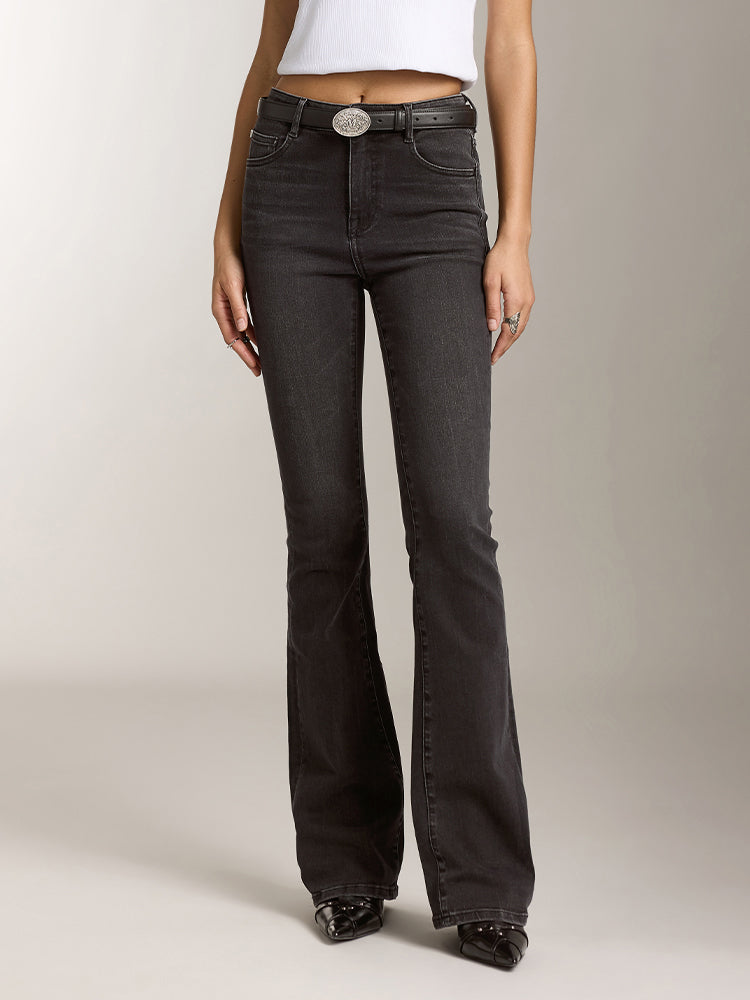 miss sixty BLACK AND GREY WASHED FLARED JEANS BLACK FOG
