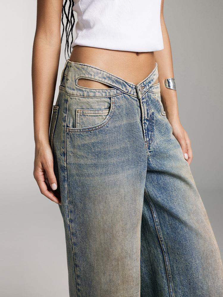 Miss Sixty BUTTERFLY SHAPE WAIST WIDE LEG JEANS GREY BLUE