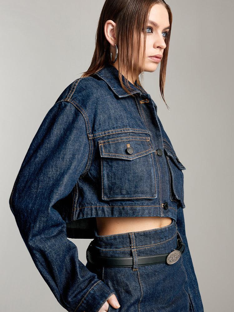 Miss Sixty CARGO STYLE DENIM JACKET WITH POCKETS BLACK BLUE