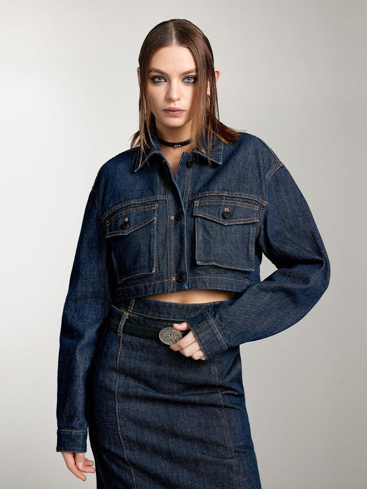 miss sixty CARGO STYLE DENIM JACKET WITH POCKETS BLACK BLUE
