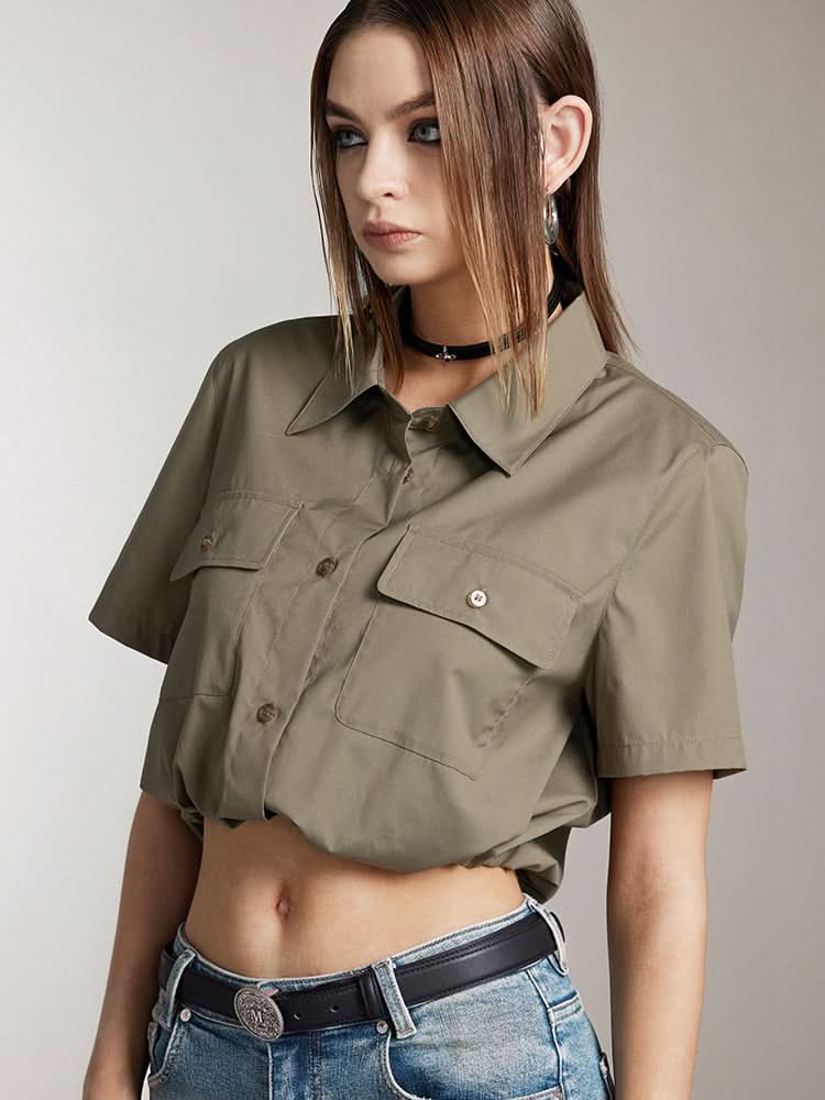 Miss Sixty CARGO STYLE SHORT-SLEEVE SHIRT ARMY GREEN