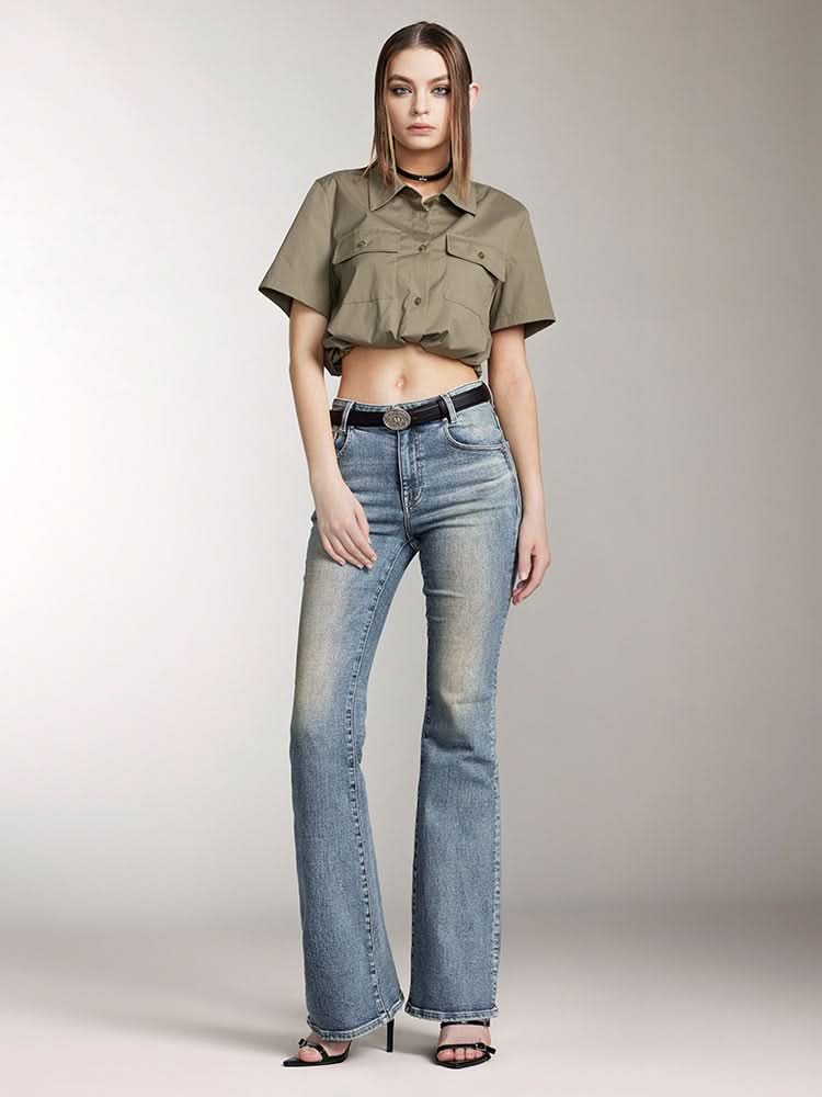 Miss Sixty CARGO STYLE SHORT-SLEEVE SHIRT ARMY GREEN