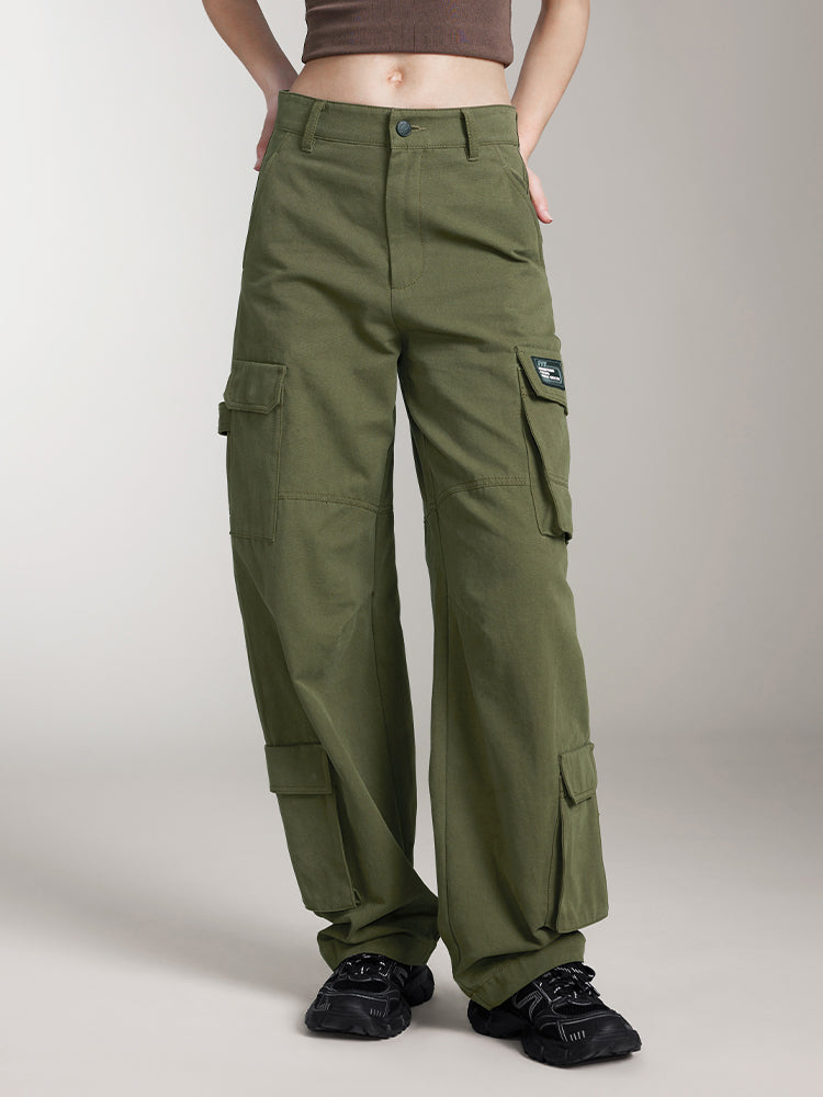 miss sixty CARGO WIDE LEG PANTS IN GREEN ARMY GREEN