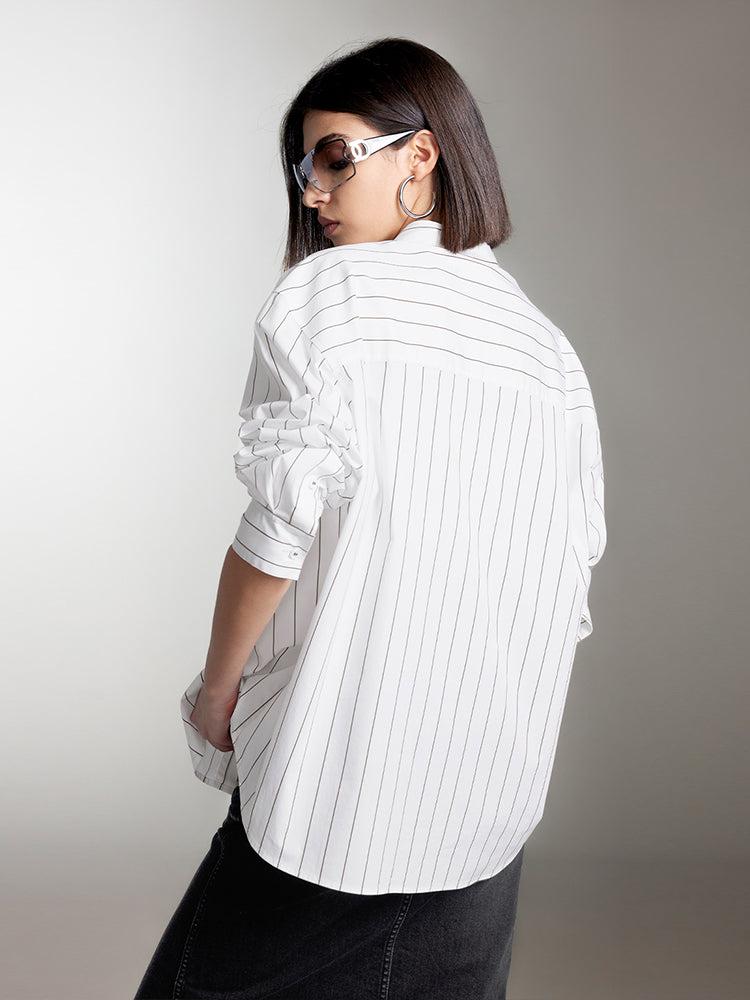Miss Sixty CASUAL LONG SLEEVES STRIPED SHIRT WHITE/COFFEE