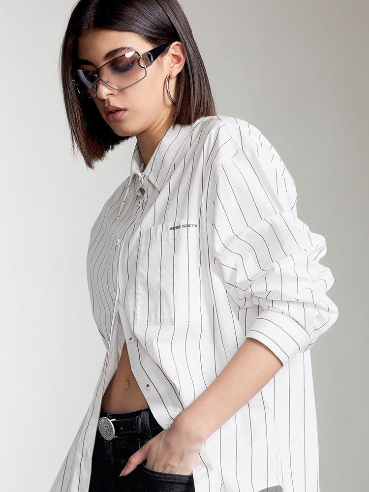 Miss Sixty CASUAL LONG SLEEVES STRIPED SHIRT WHITE/COFFEE