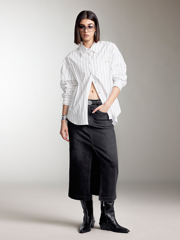 Miss Sixty CASUAL LONG SLEEVES STRIPED SHIRT WHITE/COFFEE