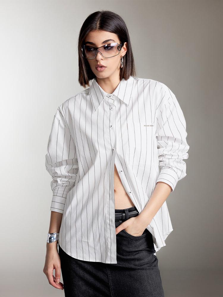 miss sixty CASUAL LONG SLEEVES STRIPED SHIRT WHITE/COFFEE