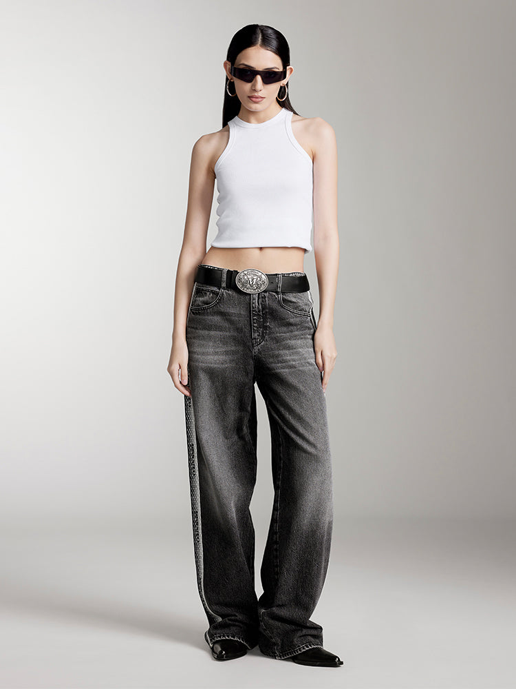 Miss Sixty COLOUR CONTRAST STRIPE STRAIGHT FIT JEANS BLACK FOG