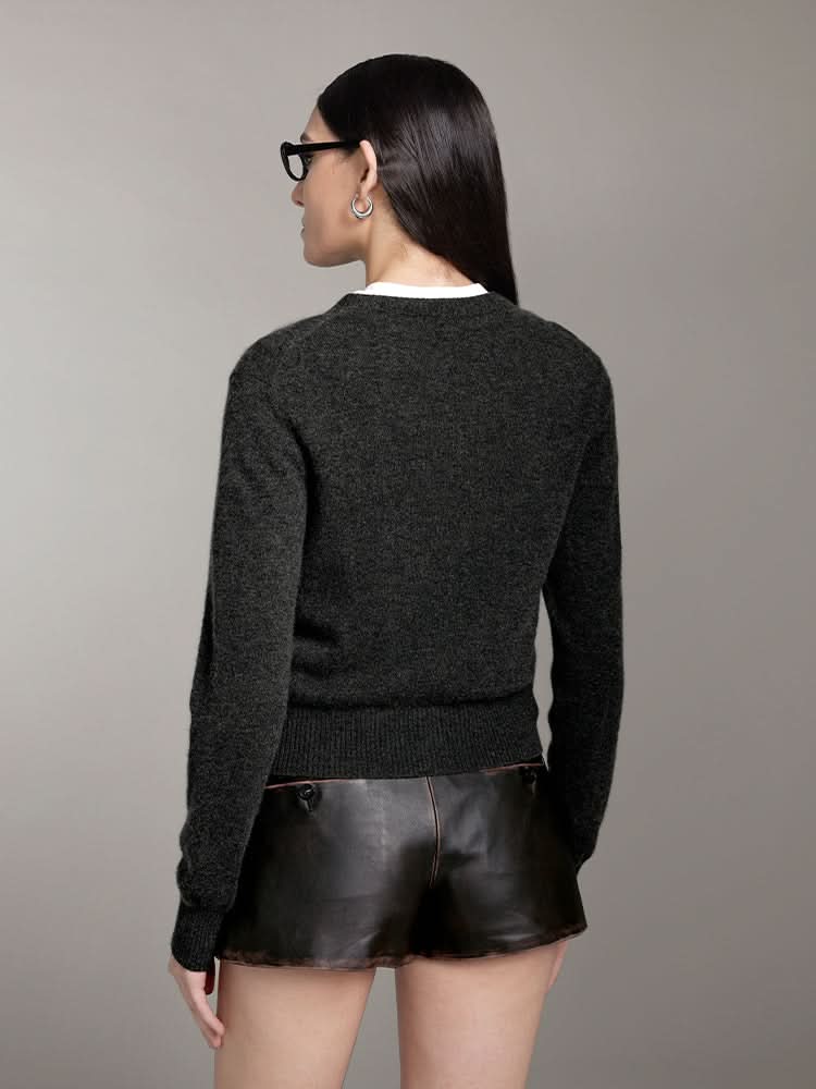 Miss Sixty CREW NECK CASHMERE CARDIGAN DARK HEATHER GREY