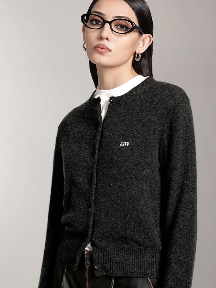 Miss Sixty CREW NECK CASHMERE CARDIGAN DARK HEATHER GREY