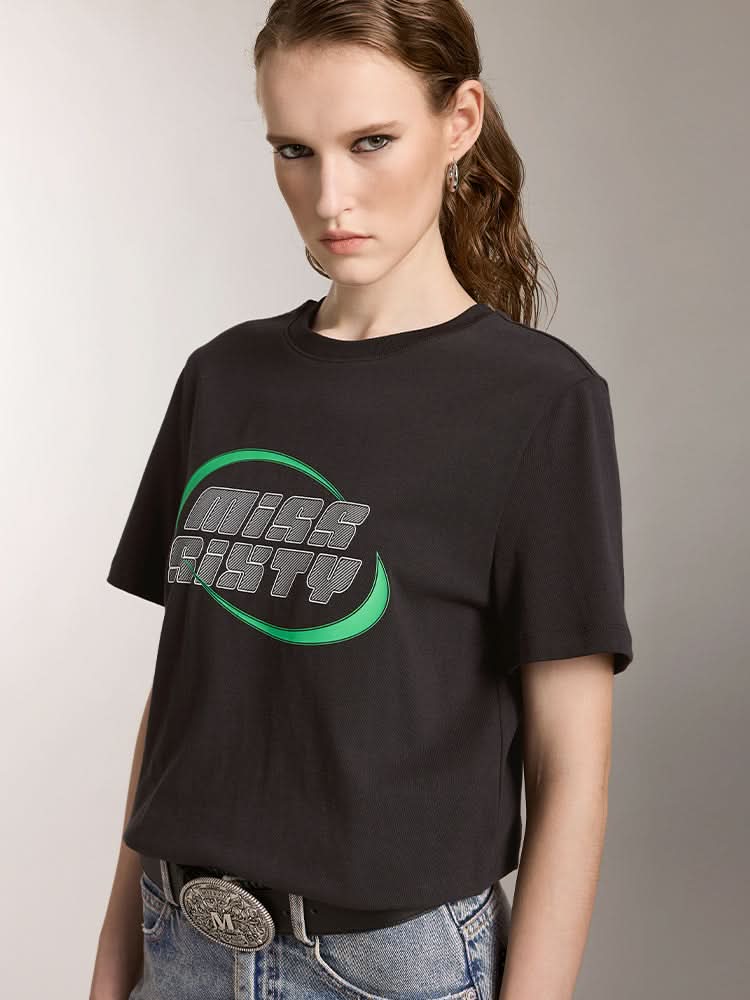 Miss Sixty CREW NECK COLOR CONTRAST PRINTED T-SHIRT BLACK