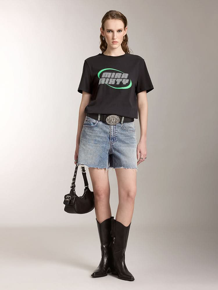 Miss Sixty CREW NECK COLOR CONTRAST PRINTED T-SHIRT BLACK