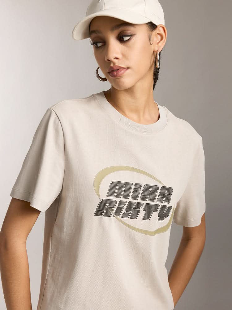 Miss Sixty CREW NECK COLOR CONTRAST PRINTED T-SHIRT GREEN GREY