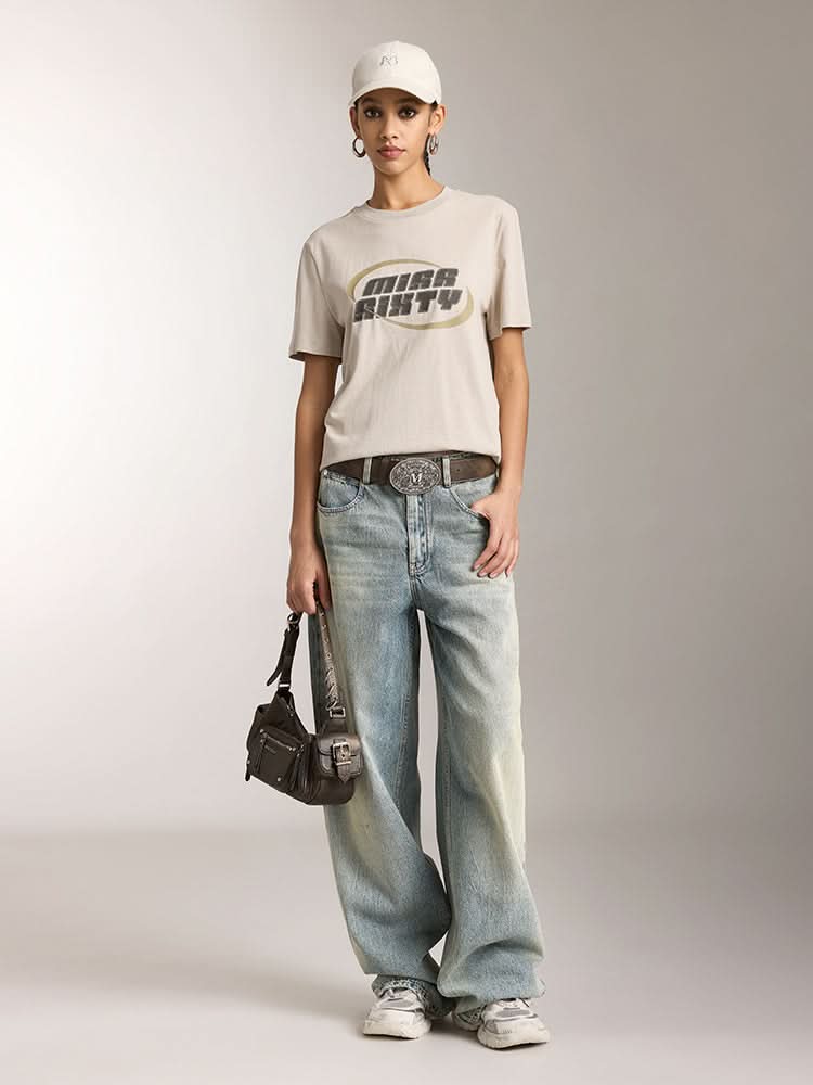 Miss Sixty CREW NECK COLOR CONTRAST PRINTED T-SHIRT GREEN GREY