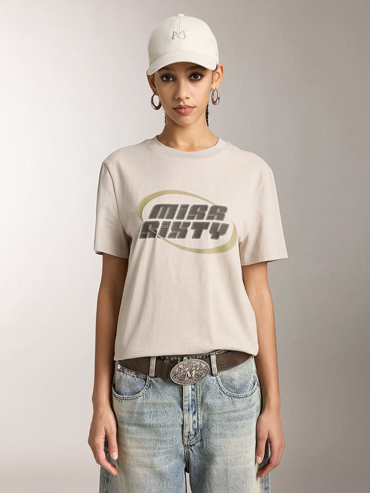 miss sixty CREW NECK COLOR CONTRAST PRINTED T-SHIRT GREEN GREY